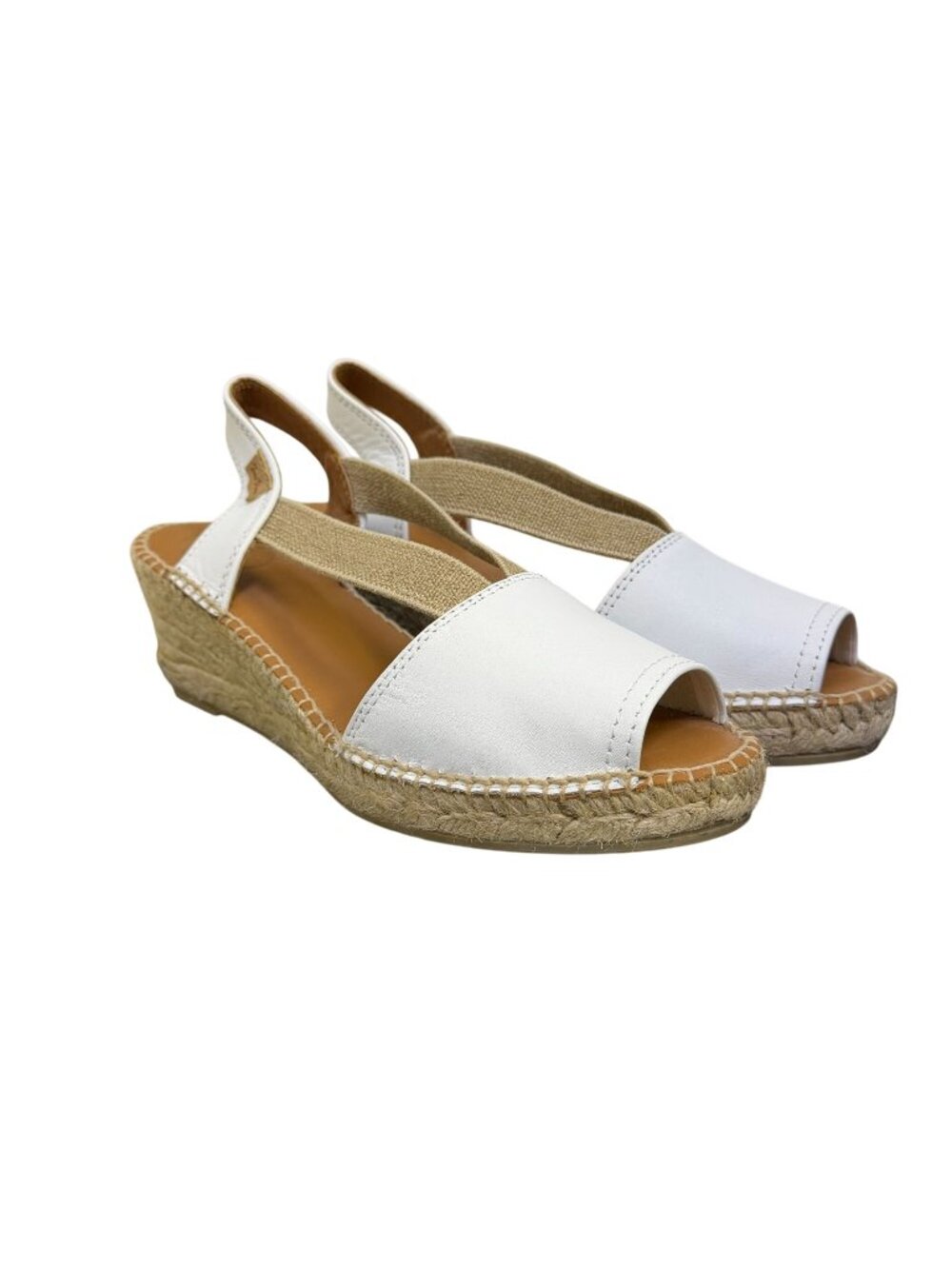 NWT Toni Pons White Leather Espadrille Wedge Sandals Size 9
